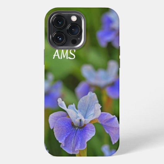 Blue Iris Blume Portrait Personalisierte Initialen iPhone Hülle (Rückseite)