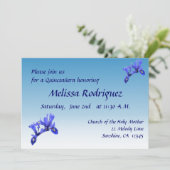Blue Iris Blume Quinceañera Einladung (Stehend Vorderseite)