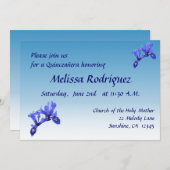 Blue Iris Blume Quinceañera Einladung (Vorne/Hinten)