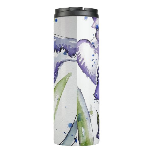 Blue Iris Blume Watercolor Thermosbecher (Rückseite)
