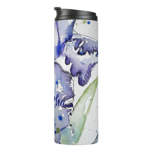 Blue Iris Blume Watercolor Thermosbecher (Nach rechts gedreht)