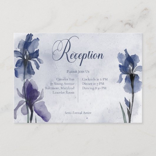 Blue Iris Blume Wedding Blue Modern Empfang Begleitkarte (Vorderseite)