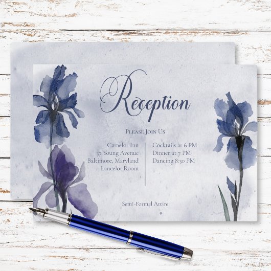 Blue Iris Blume Wedding Blue Modern Empfang Begleitkarte