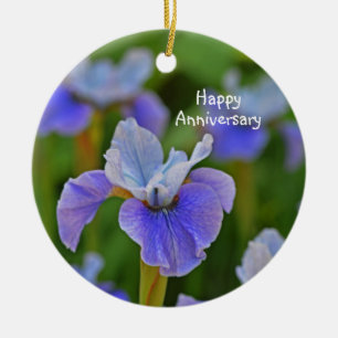 Blue Iris Blumen Portrait Personalisiertes Jubiläu Keramik Ornament