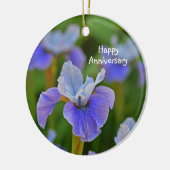 Blue Iris Blumen Portrait Personalisiertes Jubiläu Keramik Ornament (Links)