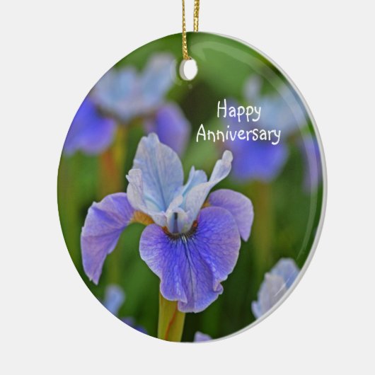 Blue Iris Blumen Portrait Personalisiertes Jubiläu Keramik Ornament (Links)