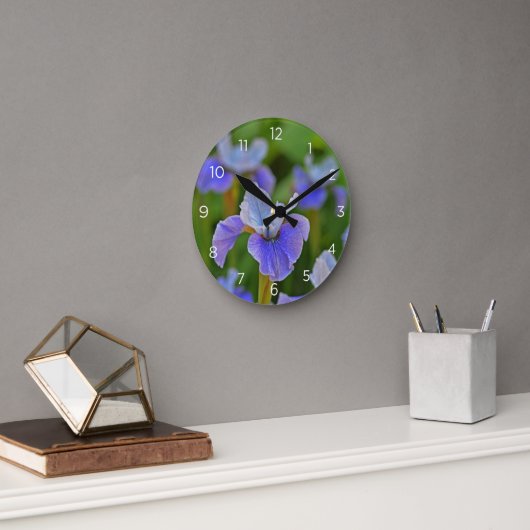 Blue Iris Botanische Blume Wall Clock Runde Wanduhr (Büro)