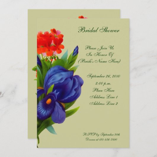 Blue Iris Bouquet Floral Brautparty Einladung (Vorne/Hinten)