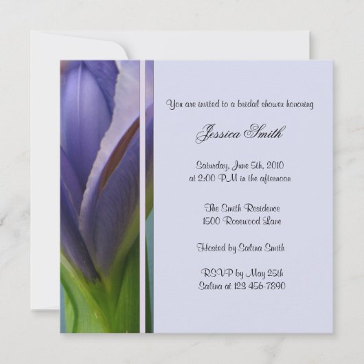 Blue Iris Bridal Dusche Einladung (Vorderseite)