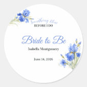 Blue Iris Bride to Be Something Blue Bridal Shower Runder Aufkleber (Vorderseite)