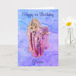 Blue Iris floral Art Personalisiert Geburtstag Karte