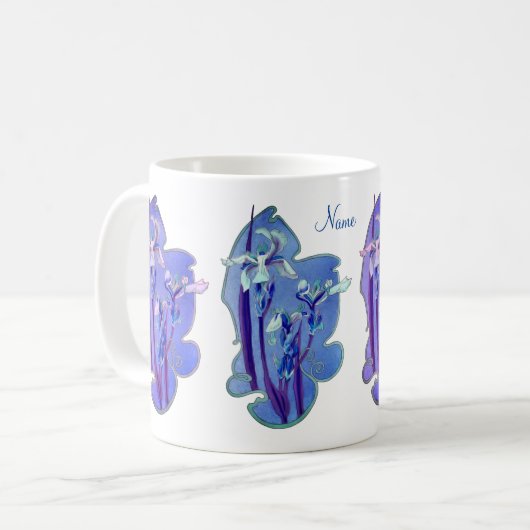 Blue Iris floral Art Personalisiert Kaffeetasse (Vorderseite Links)