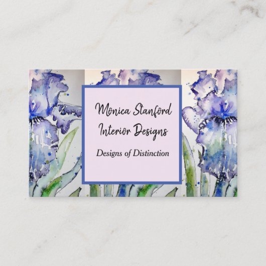 Blue Iris Floral Blume Watercolor Business Card Visitenkarte (Vorderseite)