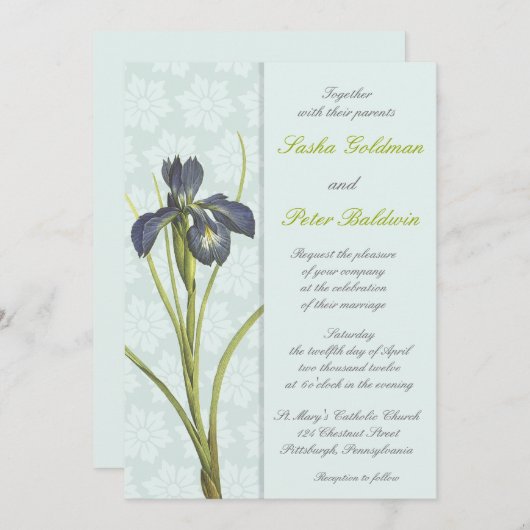 Blue Iris Floral Wedding Einladung (Vorne/Hinten)
