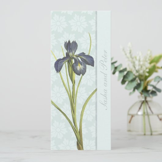 Blue Iris Floral Wedding Einladung (Stehend Vorderseite)