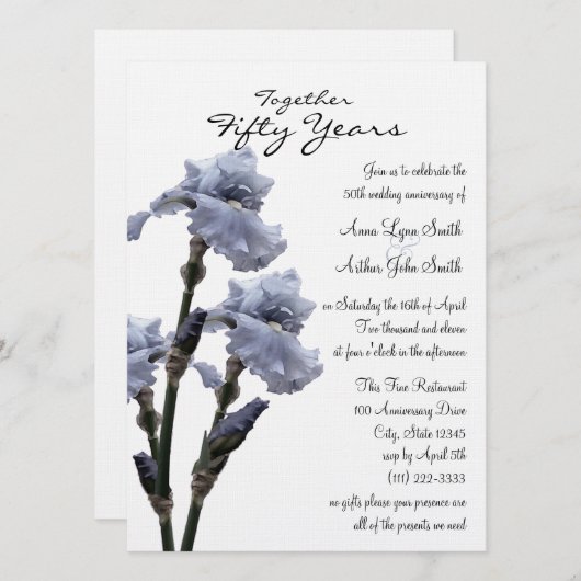 Blue Iris Jahrestag Einladung (Vorne/Hinten)