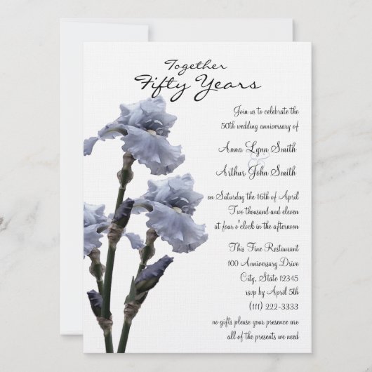 Blue Iris Jahrestag Einladung (Vorderseite)