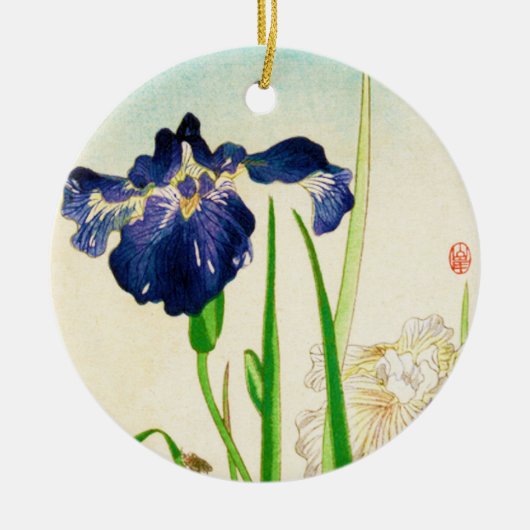 Blue Iris - Japanischer Aquarelldruck Keramikornament (Vorne)