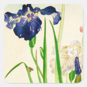 Blue Iris - Japanischer Aquarelldruck Quadratischer Aufkleber