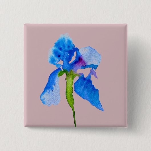 Blue Iris moderne Aquarellkunst Button (Vorderseite)