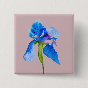 Blue Iris moderne Aquarellkunst Button