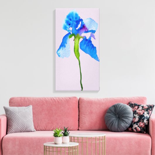 Blue Iris moderne Aquarellkunst Leinwanddruck (Insitu (Wohnzimmer))