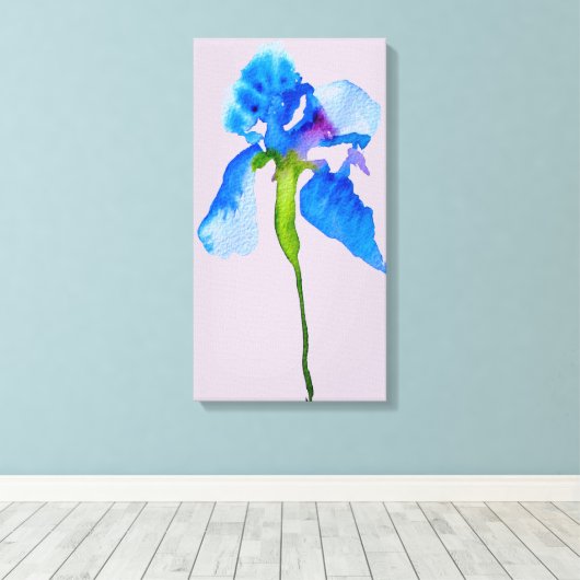 Blue Iris moderne Aquarellkunst Leinwanddruck (Insitu (Holzboden))