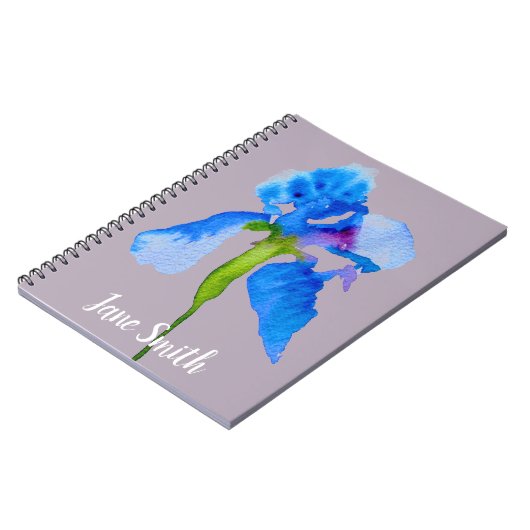 Blue Iris moderne Aquarellkunst Notizblock (Linke Seite)