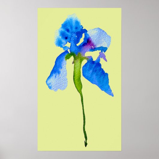 Blue Iris moderne Aquarellkunst Poster (Vorne)