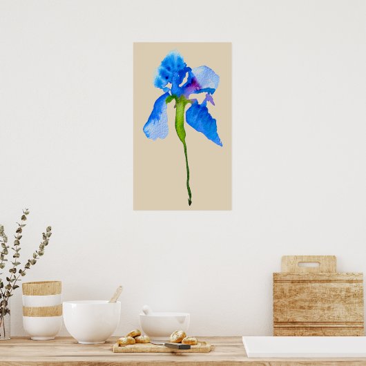 Blue Iris moderne Aquarellkunst Poster (Küche)