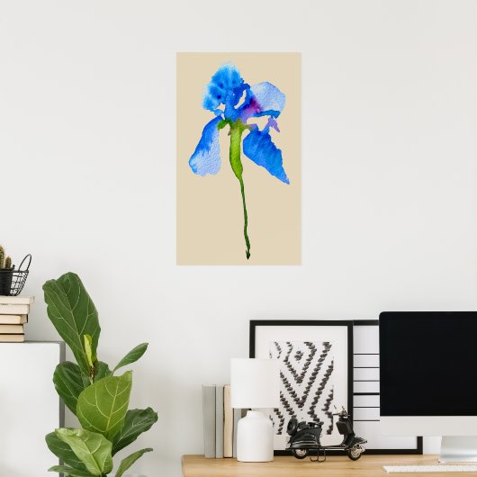 Blue Iris moderne Aquarellkunst Poster (Heimbüro)