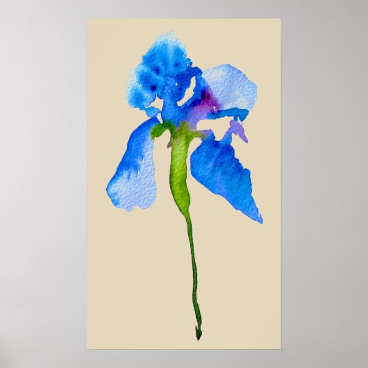 Blue Iris moderne Aquarellkunst Poster (Vorne)