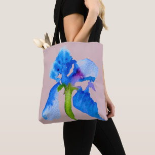 Blue Iris moderne Aquarellkunst Tasche