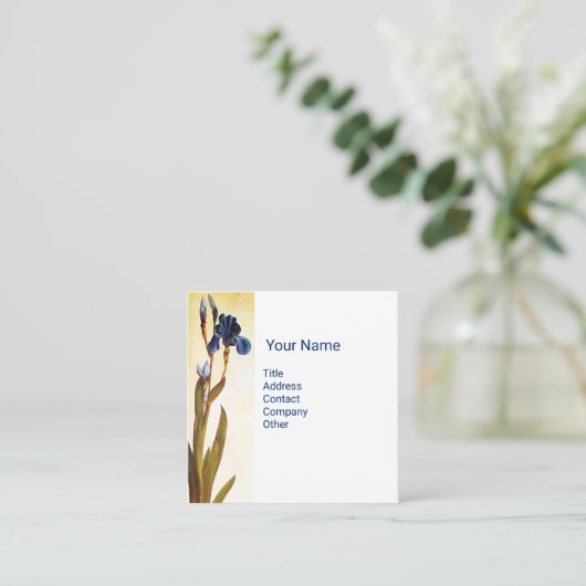 BLUE IRIS Monogramm Quadratische Visitenkarte (Stehend Vorderseite)