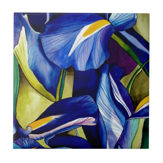 Blue Iris Original Art Aquarell Blume Fliese (Vorderseite)