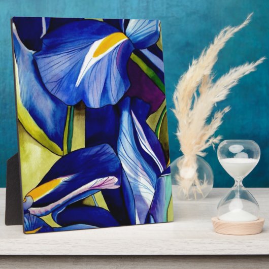 Blue Iris Original Art Aquarell Blume Fotoplatte (Seite)