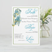 Blue Iris Script Christliche Hochzeitseinladung Einladung (Stehend Vorderseite)