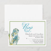 Blue Iris Script Wedding Repcard Einladung (Vorne/Hinten)
