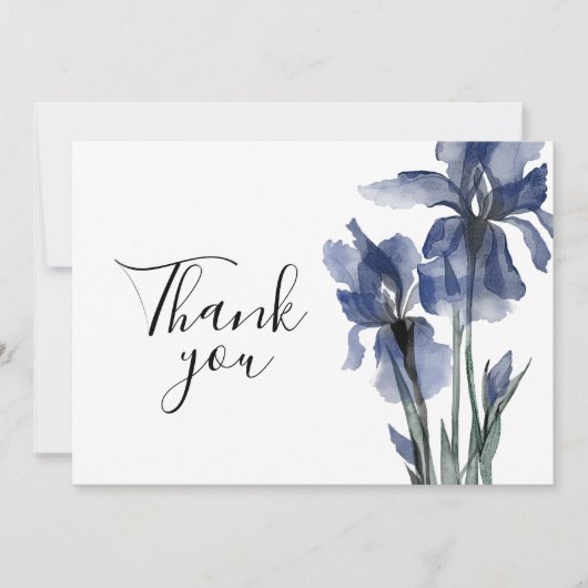 Blue Iris Simple Floral Watercolor Wedding Dankeskarte (Vorderseite)