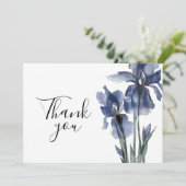 Blue Iris Simple Floral Watercolor Wedding Dankeskarte (Stehend Vorderseite)