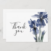Blue Iris Simple Floral Watercolor Wedding Dankeskarte (Vorne/Hinten)