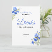 Blue Iris Something Blue Bridal Shower Drinks Sign Einladung (Stehend Vorderseite)