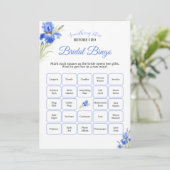 Blue Iris Something Blue Bridal Shower Game Bingo Einladung (Stehend Vorderseite)