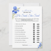 Blue Iris Something Blue He Said She Said Game Einladung (Vorderseite)