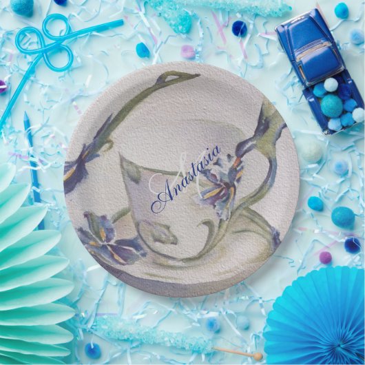 BLUE IRIS TEACUP MONOGRAMM PARTY PAPPTELLER (Party)