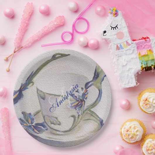 BLUE IRIS TEACUP MONOGRAMM PARTY PAPPTELLER (Party)