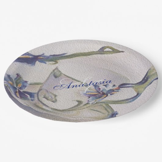 BLUE IRIS TEACUP MONOGRAMM PARTY PAPPTELLER (Schrägansicht)