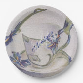 BLUE IRIS TEACUP MONOGRAMM PARTY PAPPTELLER (Vorderseite)