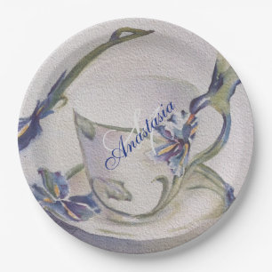 BLUE IRIS TEACUP MONOGRAMM PARTY PAPPTELLER