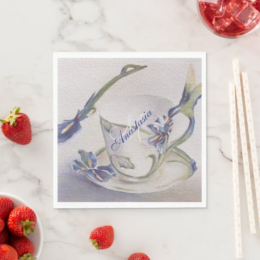 BLUE IRIS TEACUP MONOGRAMM PARTY SERVIETTE (Beispiel)